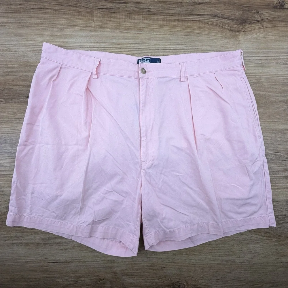 Polo Ralph Lauren Andrew Shorts Pleated Pink Chino Men's 42 Vintage Y2K 6" Ins - Picture 1 of 7